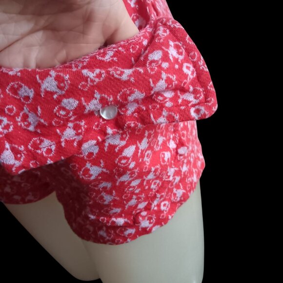 Vintage 6/8 Women's Romper 1of1 Red Sleeveless Fish Print 1970's Front Zipper - Picture 8 of 12